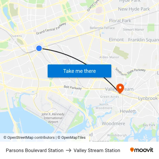 Parsons Boulevard Station to Valley Stream Station map