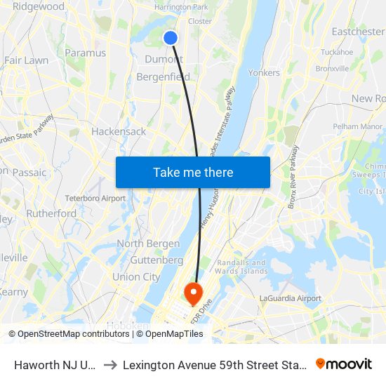 Haworth NJ USA to Lexington Avenue 59th Street Station map