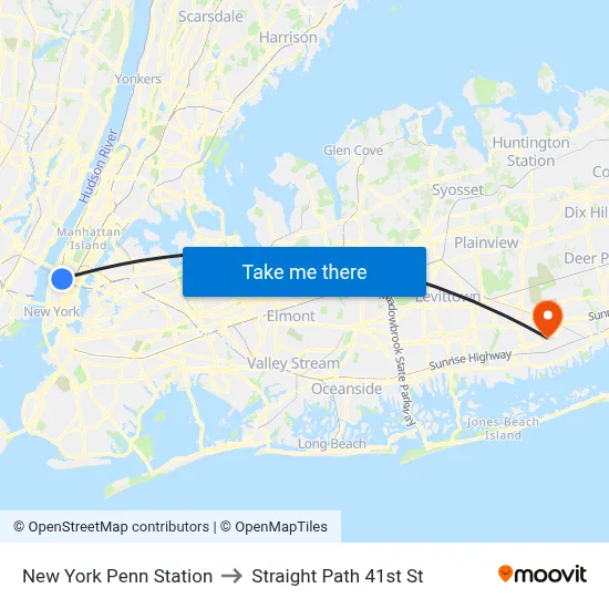 New York Penn Station to Straight Path 41st St map