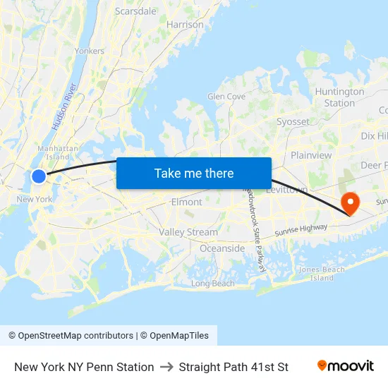 New York NY Penn Station to Straight Path 41st St map