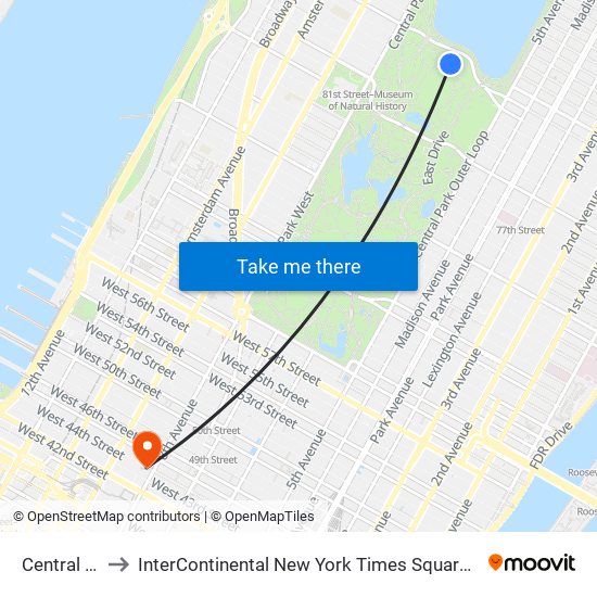 Central Park to InterContinental New York Times Square an IHG Hotel map