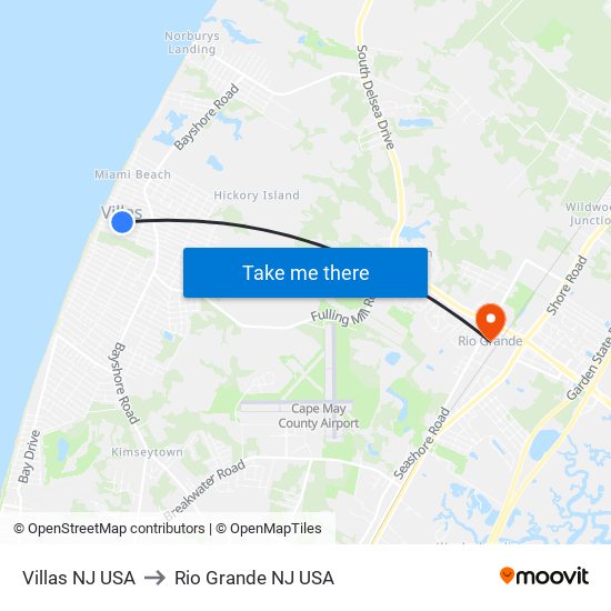 Villas NJ USA to Rio Grande NJ USA map