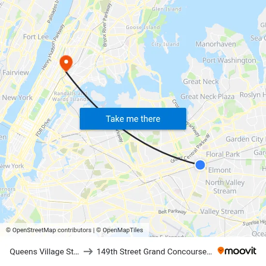 Queens Village Station to 149th Street Grand Concourse Station map