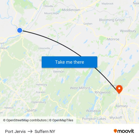 Port Jervis to Suffern NY map