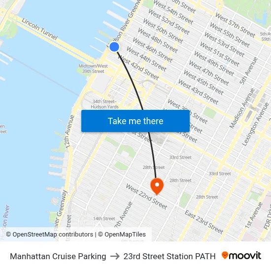 Manhattan Cruise Parking to 23rd Street Station PATH map