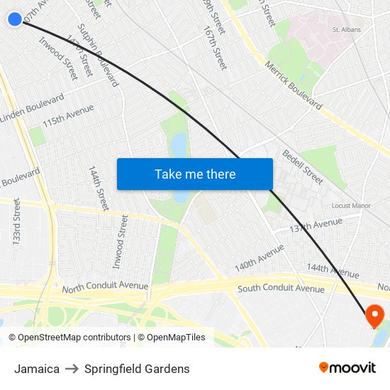 Jamaica to Springfield Gardens map