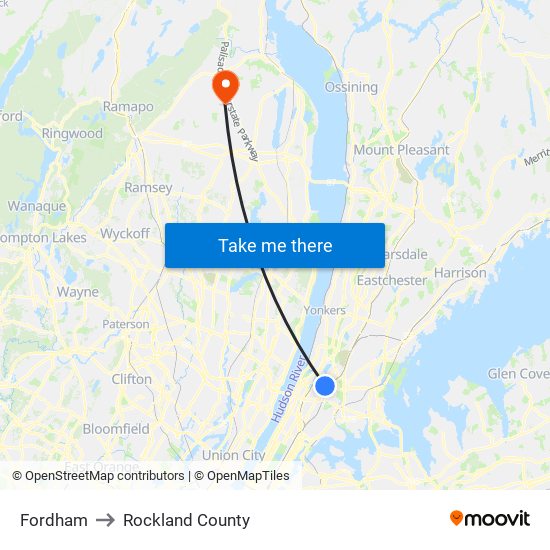 Fordham to Rockland County map