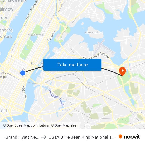 Grand Hyatt New York to USTA Billie Jean King National Tennis Center map