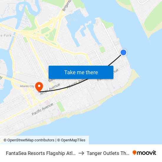 FantaSea Resorts Flagship Atlantic City to Tanger Outlets The Walk map