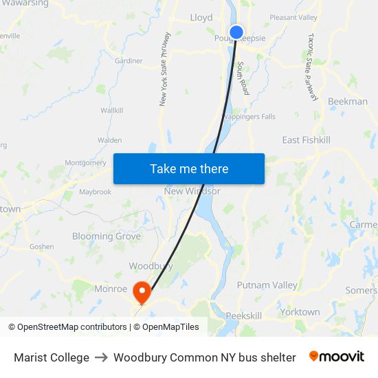 Marist College to Woodbury Common NY bus shelter map