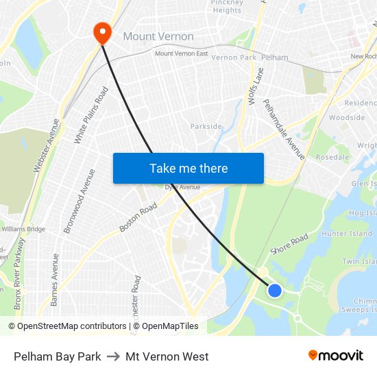 Pelham Bay Park to Mt Vernon West map