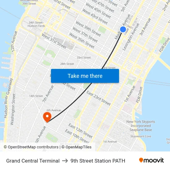 Grand Central Terminal to 9th Street Station PATH map