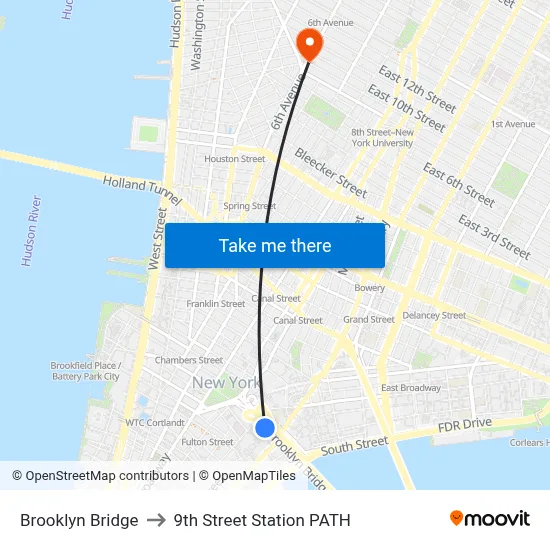 Brooklyn Bridge to 9th Street Station PATH map