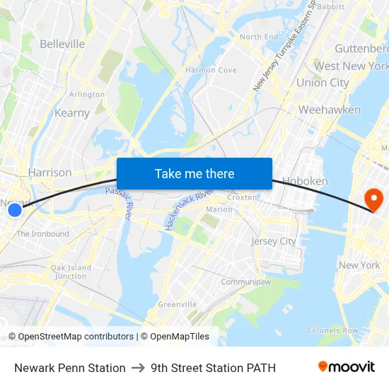 Newark Penn Station to 9th Street Station PATH map