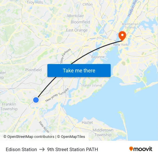 Edison Station to 9th Street Station PATH map