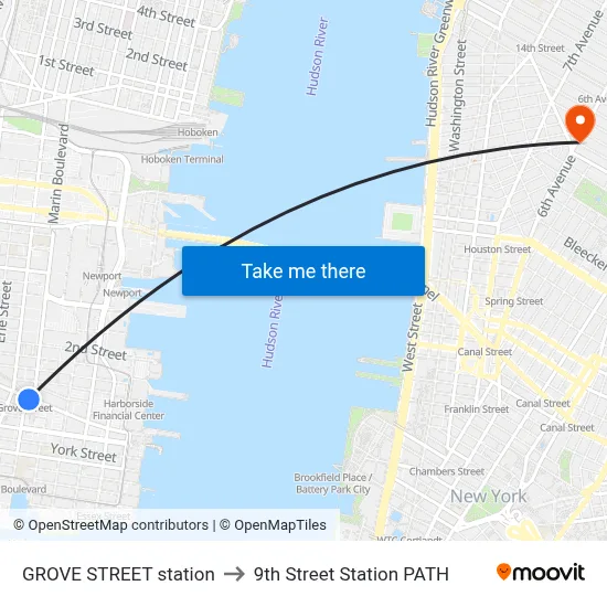 GROVE STREET station to 9th Street Station PATH map