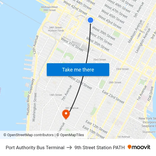 Port Authority Bus Terminal to 9th Street Station PATH map