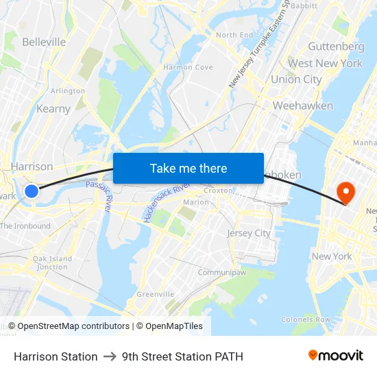 Harrison Station to 9th Street Station PATH map