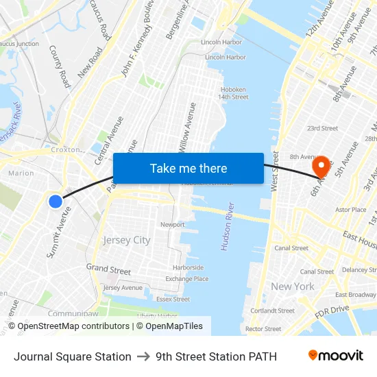 Journal Square Station to 9th Street Station PATH map