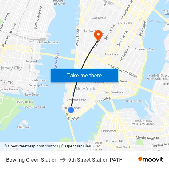 Bowling Green Station to 9th Street Station PATH map