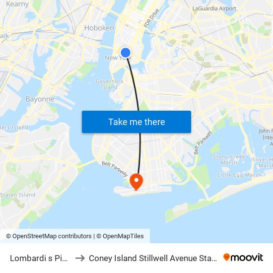 Lombardi s Pizza to Coney Island Stillwell Avenue Station map