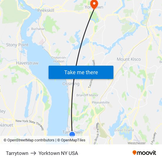 Tarrytown to Yorktown NY USA map
