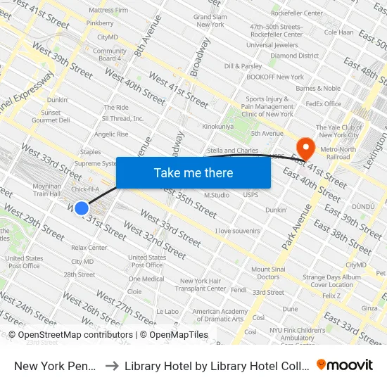 New York Penn Station to Library Hotel by Library Hotel Collection New York map