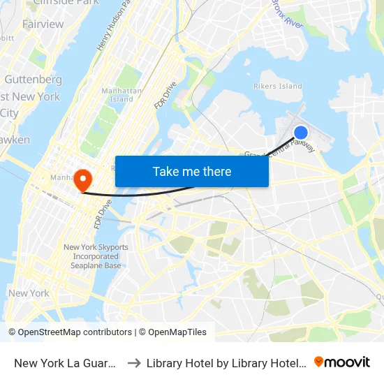 New York La Guardia Airport LGA to Library Hotel by Library Hotel Collection New York map