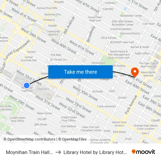 Moynihan Train Hall at Penn Station to Library Hotel by Library Hotel Collection New York map
