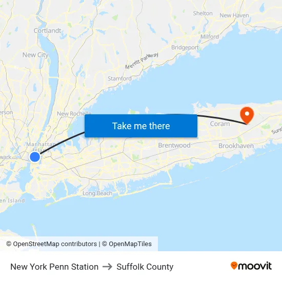 New York Penn Station to Suffolk County map
