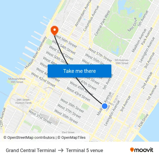 Grand Central Terminal to Terminal 5 venue map