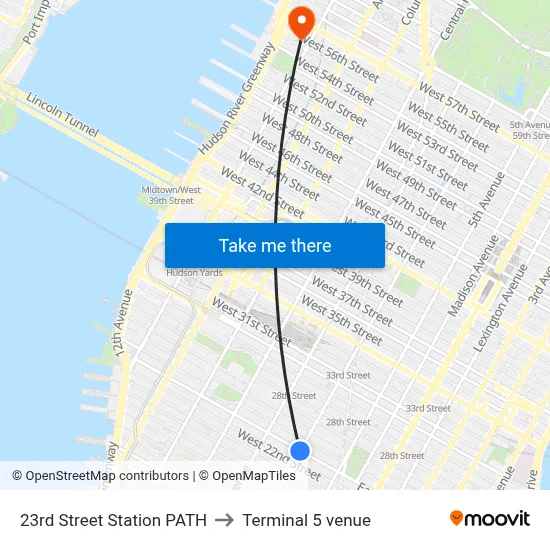 23rd Street Station PATH to Terminal 5 venue map