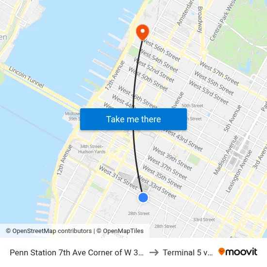 Penn Station 7th Ave Corner of W 30th Street to Terminal 5 venue map