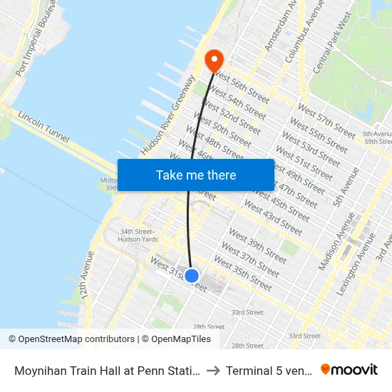 Moynihan Train Hall at Penn Station to Terminal 5 venue map
