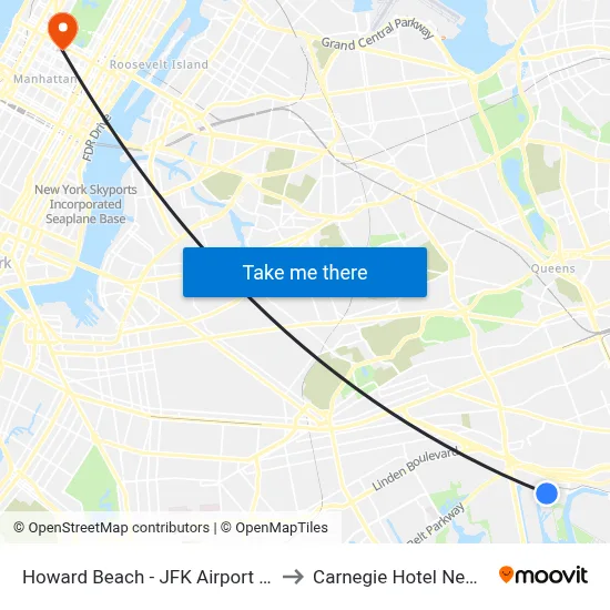 Howard Beach - JFK Airport Station to Carnegie Hotel New York map