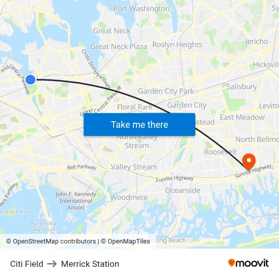 Citi Field to Merrick Station map
