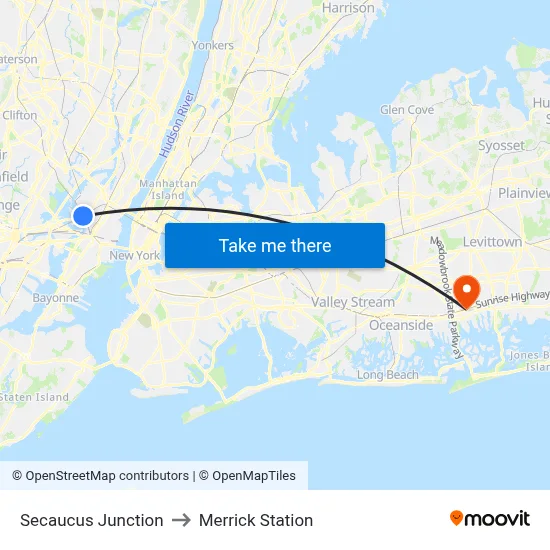 Secaucus Junction to Merrick Station map