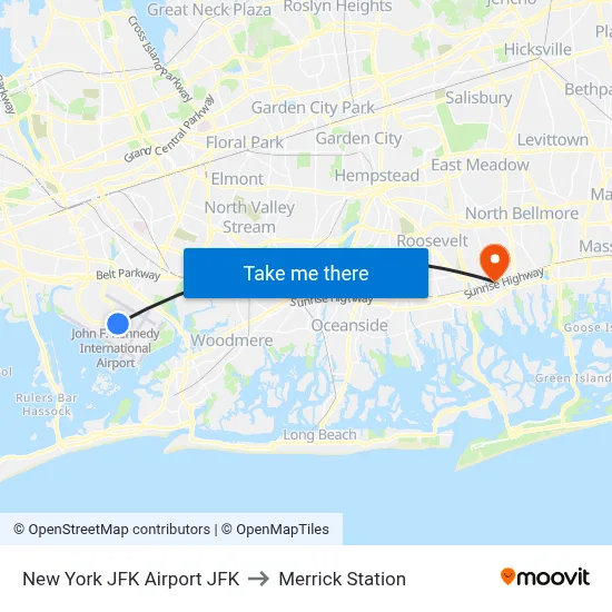 New York JFK Airport JFK to Merrick Station map