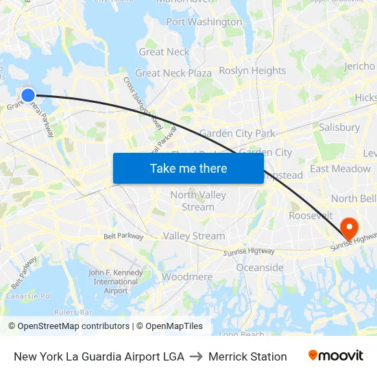 New York La Guardia Airport LGA to Merrick Station map