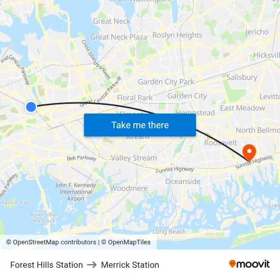 Forest Hills Station to Merrick Station map