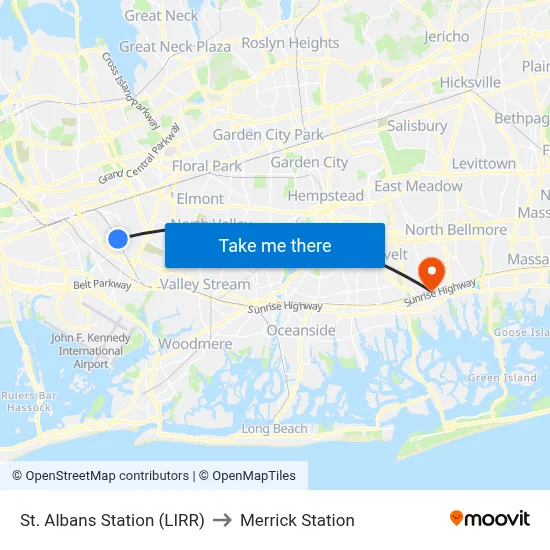 St. Albans Station (LIRR) to Merrick Station map