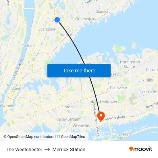 The Westchester to Merrick Station map