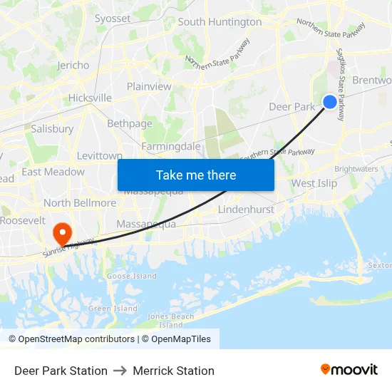 Deer Park Station to Merrick Station map