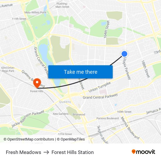 Fresh Meadows to Forest Hills Station map