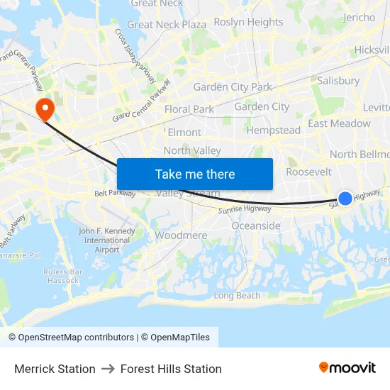Merrick Station to Forest Hills Station map