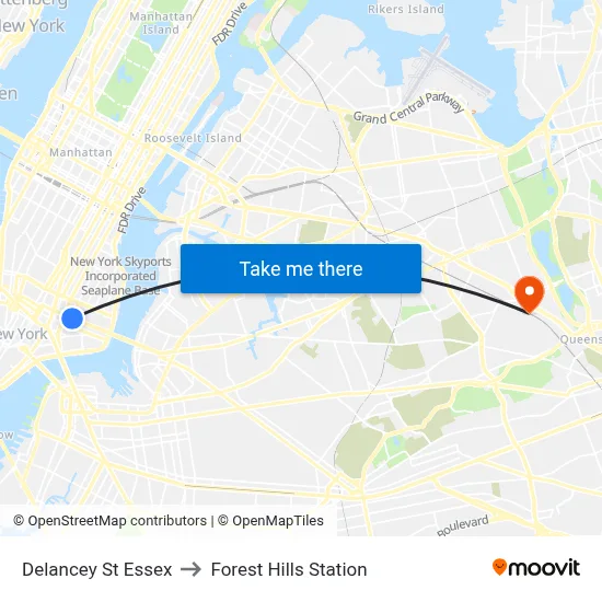 Delancey St Essex to Forest Hills Station map
