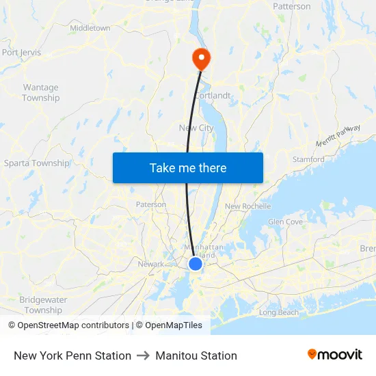 New York Penn Station to Manitou Station map