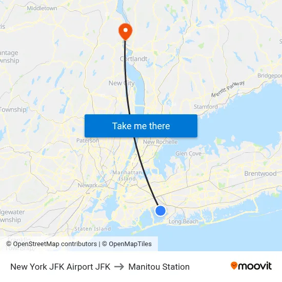 New York JFK Airport JFK to Manitou Station map