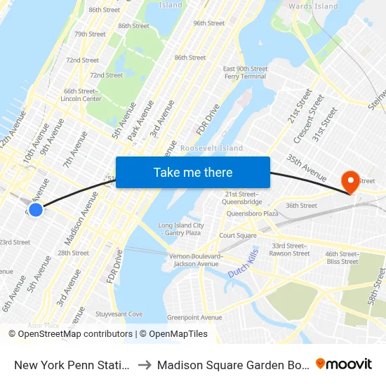 New York Penn Station to Madison Square Garden Bowl map