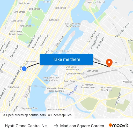 Hyatt Grand Central New York to Madison Square Garden Bowl map
